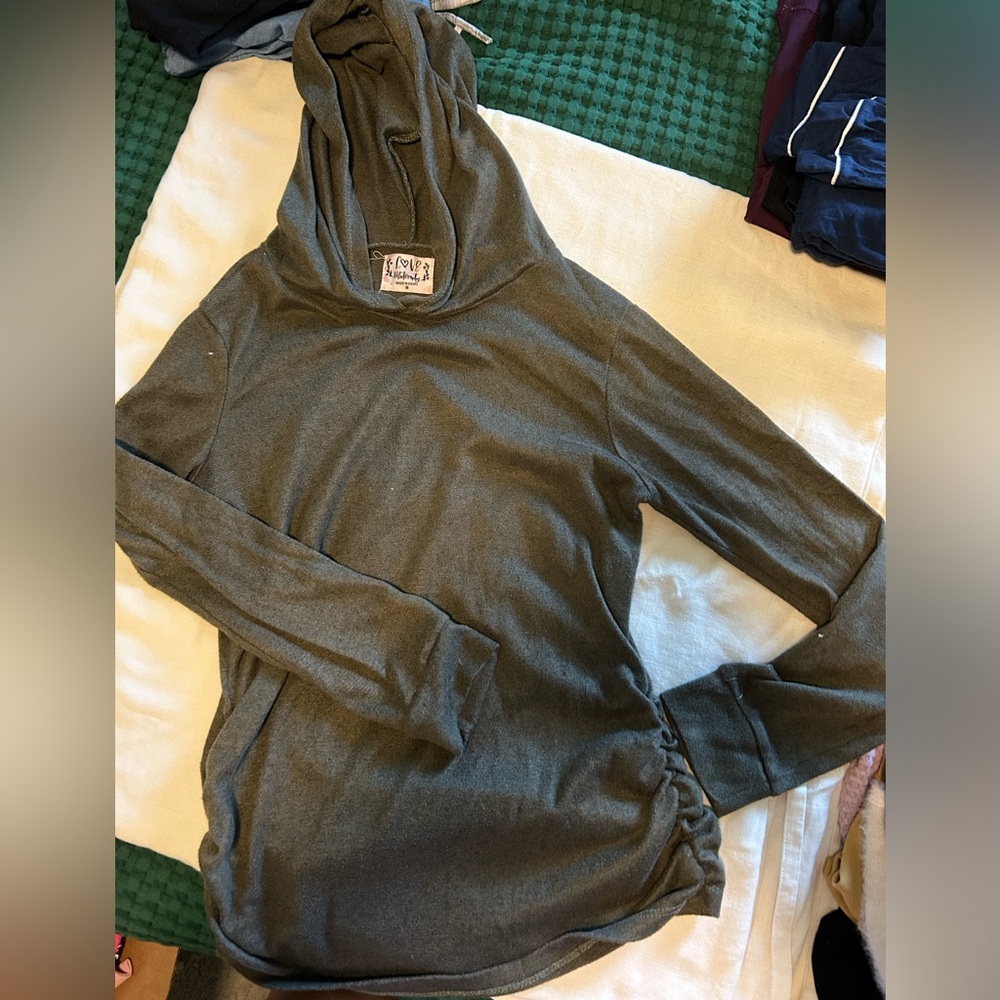 Forest green hooded long sleeve maternity shirt